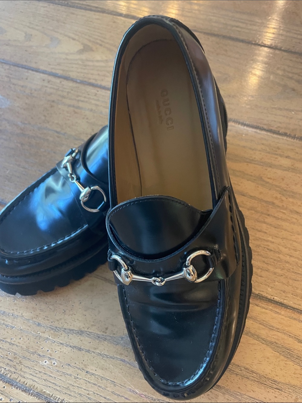 Gucci Black Patent Leather Horsebit Loafers